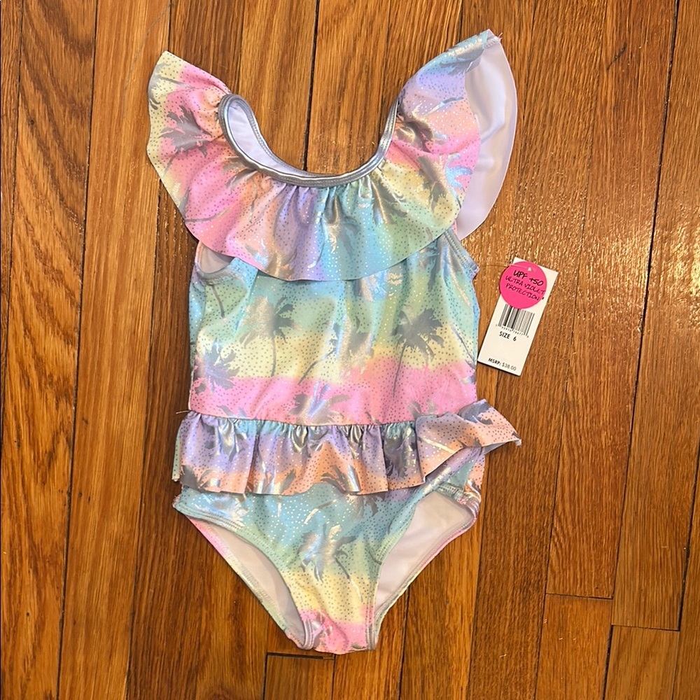NWT Betsey Johnson’s Pastel Ruffle Kids Swimsuit